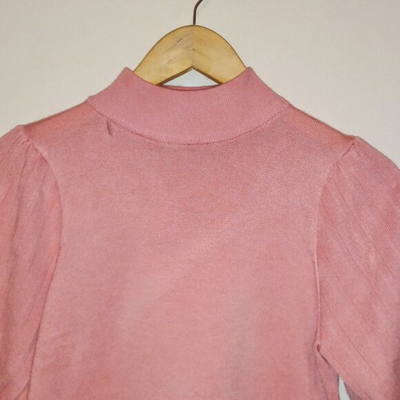 T TAHARI Small Mock Neck Knit Sweater-Puff Elbow Sleeve-Coquette-SM FLAW - Picture 2 of 8